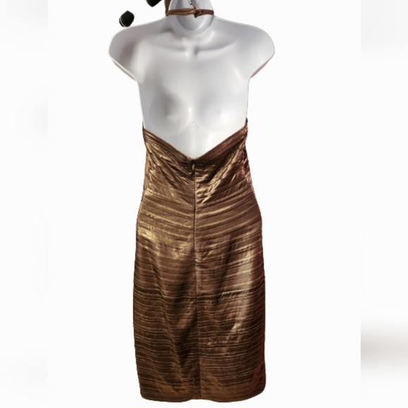 BCBGMaxAzria Metallic Gold Halter Mini Dress - Picture 5 of 14